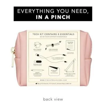 Pinch Provisions Tech Kit, Blush Tech Accessories Bag Filled with 8 Essentials Including Cord Organizer, Charging Cord, USB, Ideal Gift for Work, Christmas & Birthdays, Portable Pouch