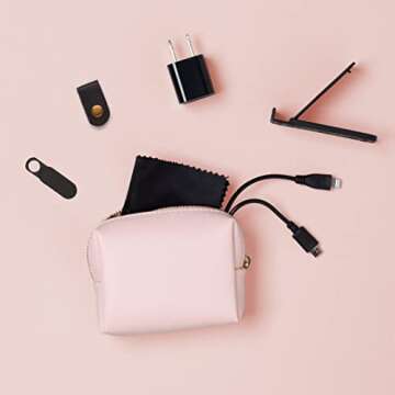 Pinch Provisions Tech Kit, Blush Tech Accessories Bag Filled with 8 Essentials Including Cord Organizer, Charging Cord, USB, Ideal Gift for Work, Christmas & Birthdays, Portable Pouch