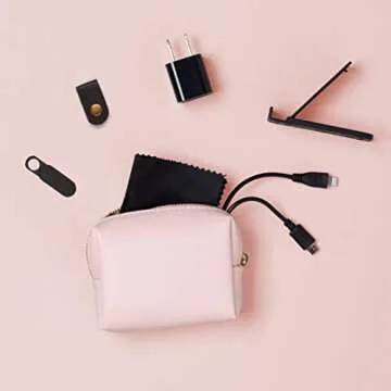 Pinch Provisions Tech Kit, Blush Tech Accessories Bag Filled with 8 Essentials Including Cord Organizer, Charging Cord, USB, Ideal Gift for Work, Christmas & Birthdays, Portable Pouch