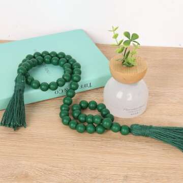 RAMIRABI St Patrick's Day Wood Beads Garland with Tassels Farmhouse Beads Rustic Prayer Beads Boho B...