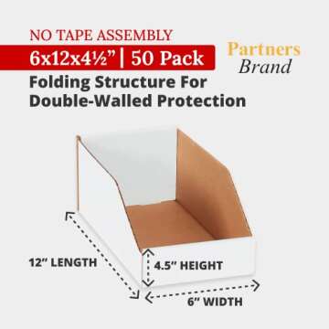 Partners Brand Corrugated Cardboard Boxes, 6"L x 12"W x 4.5"H, Pack of 50| Shipping, Packaging, Movi...