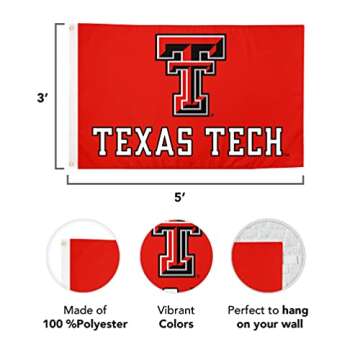 Desert Cactus Texas Tech University TTU Flag - 3 x 5 Feet Raiders Banner, Indoor/Outdoor Durable Fabric, 100% Polyester Design (Style 3)
