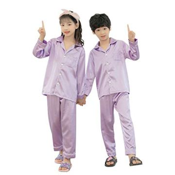 Light Purple Silk Pajamas Set for Kids Ages 2-12