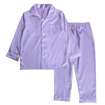 Light Purple Silk Pajamas Set for Kids Ages 2-12