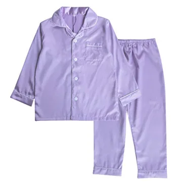 Light Purple Silk Pajamas Set for Kids Ages 2-12