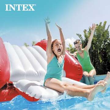 Intex Kool Splash Inflatable Water Slide Play Center for Outdoor Swimming Pool and Backyard with Built in Sprayer, Handles, and Stairs, Red