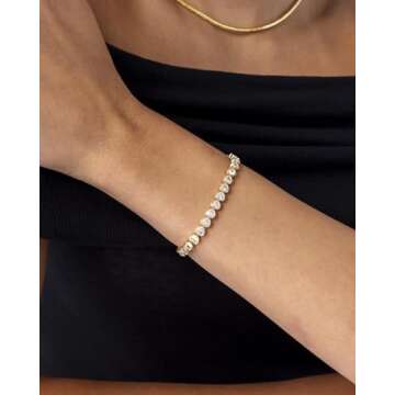 PAVOI Rhodium Plated Simulated Diamonds Bezel Set Tennis Bracelets for Women - Cubic Zirconia Stones...