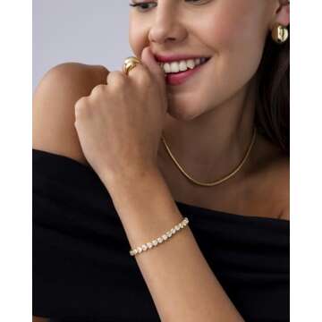 PAVOI Heart Statement Tennis Bracelet for Women - Gold Jewelry
