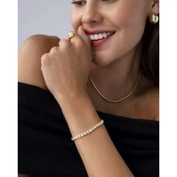 PAVOI Heart Statement Tennis Bracelet for Women - Gold Jewelry