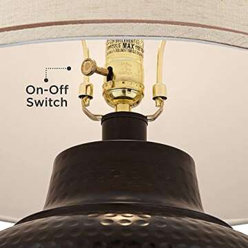 Barnes and Ivy Brighton Rustic Traditional Farmhouse Table Lamps 27.25" Tall Set of 2 Hammered Bronze Metal Pot Beige Fabric Drum Shade for Living Room Bedroom House Bedside Nightstand Home