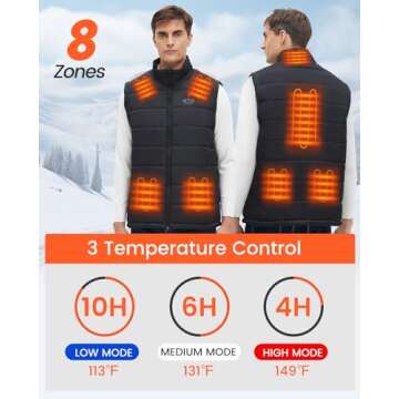 Flyhare Mens Heated Vest with 14400mAh Battery Pack Included, 8 Heated Zones, Warming Heated Vest for Men Hiking/Golfing 4 in 1 Smart Controller, Lights-out Design, Lightweight Heating Vest
