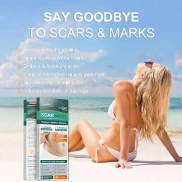 FUNNIR Silicone Scar Sheets,Tape, Strips - Healing Keloid, C-Section and Tummy Tuck - As Surgical Cream, Gel, Patch, Bandage, Pad - Surgery Scars Treatment 5.7"x1.57" - 6 Pack