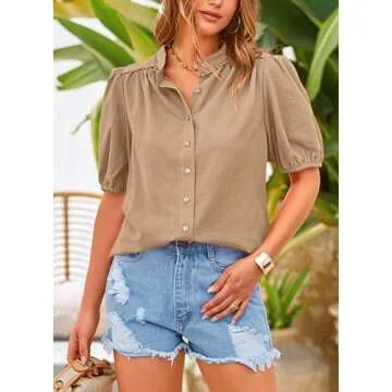PRETTYGARDEN Women's Summer Cotton Button Down Shirt