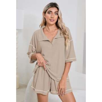 Womens 2 Piece Pajama Sets Short Sleeve Tops Lounge Sets Casual 2 Piece Outfits Summer Short Sets Lo...