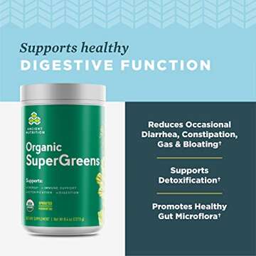 Ancient Nutrition, Organic SuperGreens Powder with Real Grass Juices, Probiotics & Digestive Enzymes, Mint