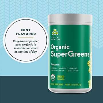 Ancient Nutrition, Organic SuperGreens Powder with Real Grass Juices, Probiotics & Digestive Enzymes, Mint