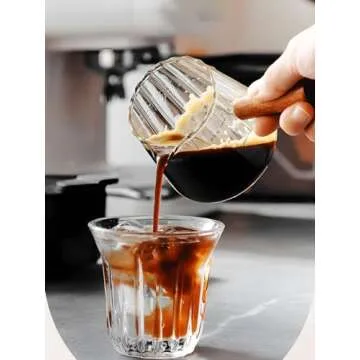 TIWPAJS Espresso Cups 6OZ, Espresso Accessories, Expresso Shots Cup, Espresso Shot Glass with V-Shaped Mouth, Ribbed Milk Frothing Pitcher, Glass Measuring Cup