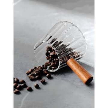 TIWPAJS Espresso Cups 6OZ, Espresso Accessories, Expresso Shots Cup, Espresso Shot Glass with V-Shaped Mouth, Ribbed Milk Frothing Pitcher, Glass Measuring Cup