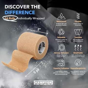 Hampton Adams | As Seen on Shark Tank | Self Adhesive Bandage Wrap (14-Pack) | 15ft | Pet Safe | Bre...