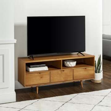 Walker Edison 3-Drawer Mid Century Modern Wood TV Stand for TV's up to 65" Flat Screen Cabinet Door ...