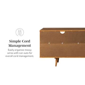 Walker Edison 3-Drawer Mid Century Modern Wood TV Stand for TV's up to 65" Flat Screen Cabinet Door Living Room Storage Entertainment Center, 58 Inch, Caramel