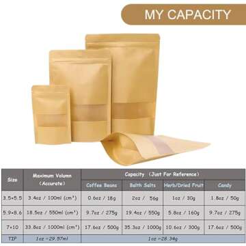 Moretoes 72pcs Kraft Paper Bags, 5.9×8.6 Inches Stand Up Pouches Packaging Paper Sealable Bags, Foo...