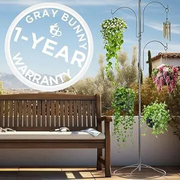 Gray Bunny Hanging Plant Stand Indoor with Base - Stylish Bird Feeder Stand for Outside - Adjustable Outdoor Plant Hanger for Multiple Plants - Sturdy Shepherds Hooks for Hanging Plants, Bird Feeders