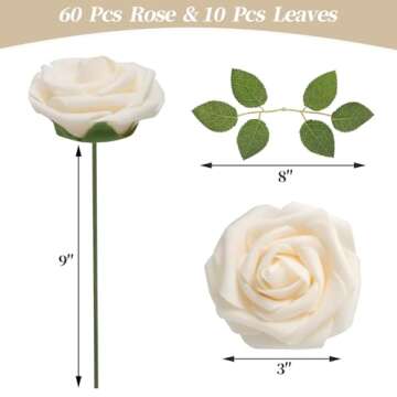 DerBlue 60pcs Artificial Roses Flowers Real Looking Fake Roses Artificial Foam Roses Decoration DIY ...