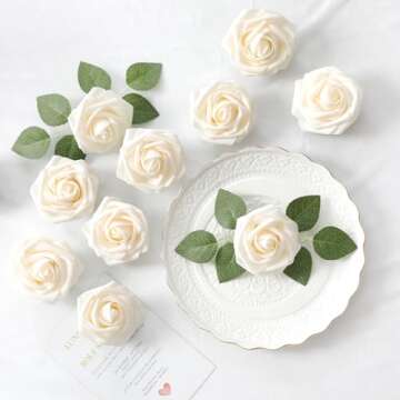 DerBlue 60pcs Artificial Roses Flowers Real Looking Fake Roses Artificial Foam Roses Decoration DIY for Wedding,Arrangements Party Home Decorations