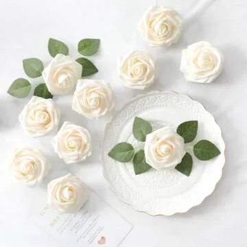 DerBlue 60pcs Artificial Roses Flowers Real Looking Fake Roses Artificial Foam Roses Decoration DIY for Wedding,Arrangements Party Home Decorations