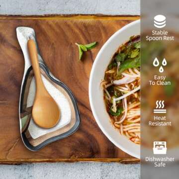 LINXUXIE Large Ceramic Spoon Rest for Stove Top, Oyster Shell-Shaped with Handle Stable Glaze Sauce Tray Porcelain Utensil Spoon Holder for Kitchen Counter Dining Table Decor Easy Clean (Beige)