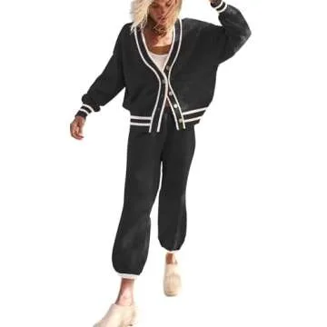 SAUKOLE 2 Piece Outfits for Women Loose Knit Cardigan and Baggy Pants Lounge Sweater Sets Fashion Sw...