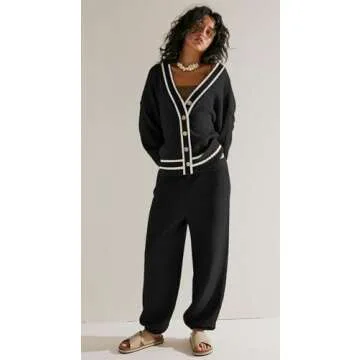 SAUKOLE 2 Piece Outfits for Women Loose Knit Cardigan and Baggy Pants Lounge Sweater Sets Fashion Sweatsuit Matching Set