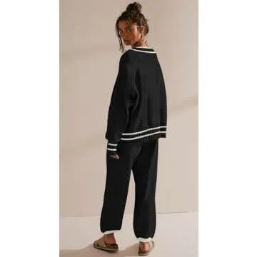 SAUKOLE 2 Piece Outfits for Women Loose Knit Cardigan and Baggy Pants Lounge Sweater Sets Fashion Sweatsuit Matching Set