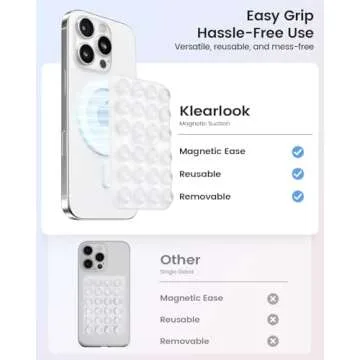 Klearlook Magnetic Suction Phone Mount for MagSafe Case, Removable Sticky Phone Grip Holder for Hands-Free Makeup/Selfie/Live Streaming/Vlog for TikTok & Instagram Influencer/Creator, Transparent