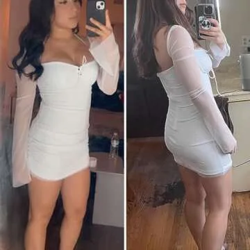 hibshaby Mesh Club Dresses for Women, Sexy Low Cut Long Sleeve Bodycon Mini Dress Halter Neck Party Outfits White L