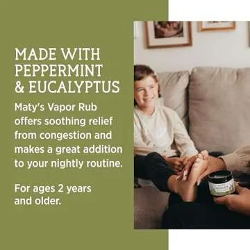 Matys Vapor Rub for Adults & Kids 2 Years Old +, Non-GMO Herbal Chest Rub to Clear Stuffy Noses, Relieve Cough & Congestion, Petroleum Free, Gluten Free with Eucalyptus & Peppermint, New 4.5 oz tub