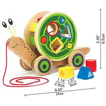 Hape Walk-A-Long Snail Pull Toy |Award Winning Toddler Wooden Push and Pull Toy with Removable Color