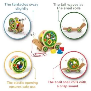 Hape Walk-A-Long Snail Pull Toy |Award Winning Toddler Wooden Push and Pull Toy with Removable Color