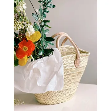 French Market Basket Bag | Handmade Moroccan Seagrass Baskets - Large (17x11) | Wicker Basket for Beach, Laundry, Toy, Blanket, Storage, Baby, or Picnic