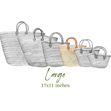 French Market Basket Bag | Handmade Moroccan Seagrass Baskets - Large (17x11) | Wicker Basket for Beach, Laundry, Toy, Blanket, Storage, Baby, or Picnic