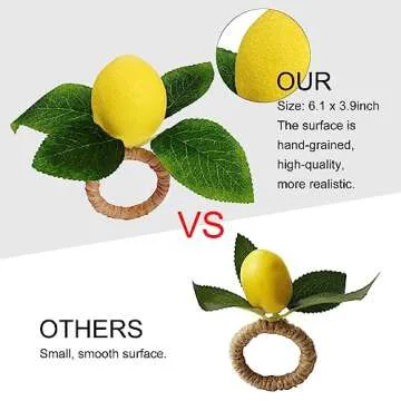 wonlex Handmade Napkin Rings Set of 4, Yellow Faux Lemon with Vine Napkin Ring for Wedding, Dinner P...