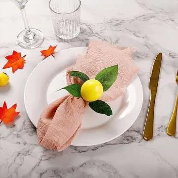 Wonlex Handmade Lemon Napkin Rings Set of 4