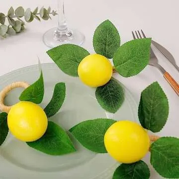 Wonlex Handmade Lemon Napkin Rings Set of 4