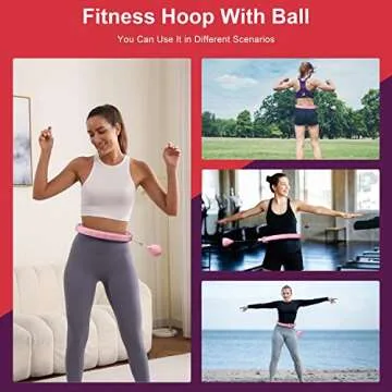 Weighted Workout Hoop for Adult Weight Loss - 50" Plus Size Silent Smart Waist Fitness Circle with Ball - Abs Exercise Equipment for Home Pink