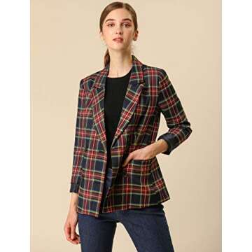 Allegra K Women's Vintage Plaid Double Breasted Blazer