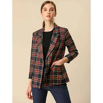 Allegra K Women's Vintage Plaid Double Breasted Blazer