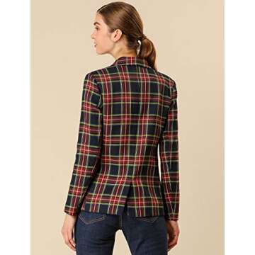 Allegra K Women's Vintage Plaid Double Breasted Blazer