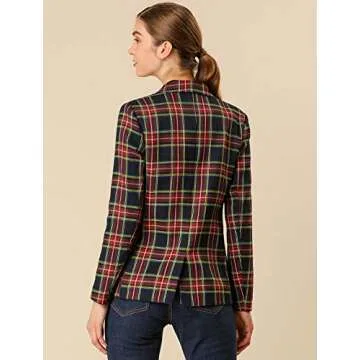 Allegra K Women's Vintage Plaid Double Breasted Blazer