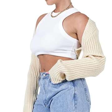 Women Long Sleeve Open Front Crop Top Drop Shoulder Ribbed Knit Cardigan Y2k Crochet Shrug Sweater(A...